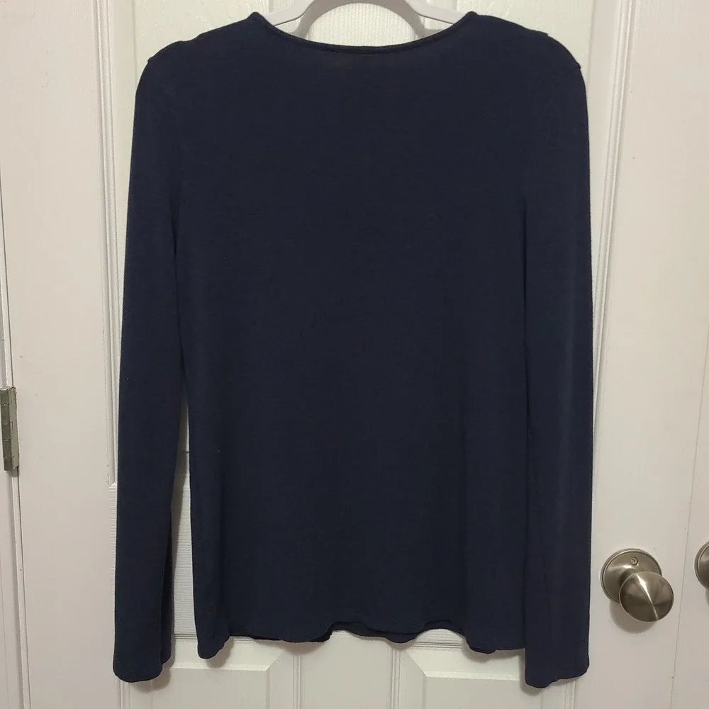 Alo Yoga Long Sleeve Top Womens Medium Navy Blue Wrap Front Scoop Neck
